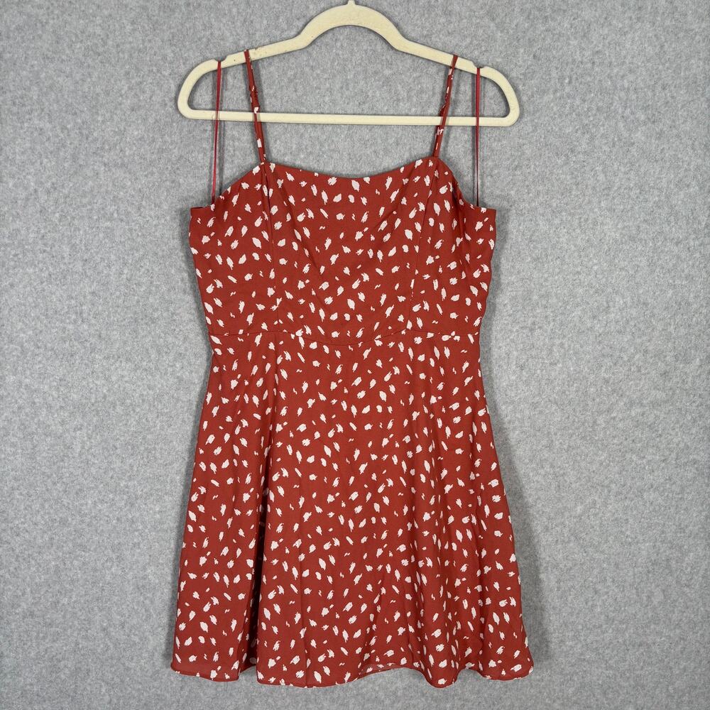 Y2K Smocked Skater Mini Dress Large Rust Abstract Animal Print Neutral Feminine